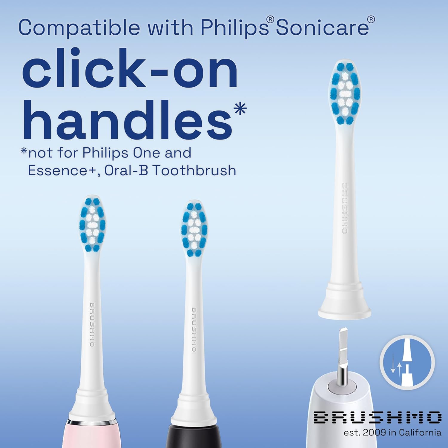 Brushmo Optimal Gum Care Replacement Toothbrush Heads, Compatible with Philips Sonicare Click-on Electric Toothbrush Handles, 8 Standard Replacement Heads, Ultra Soft Dupont Bristles, BM938, White