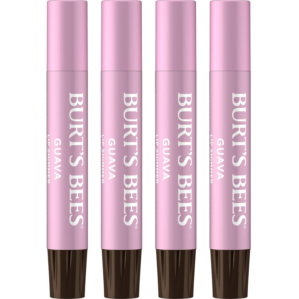 Burt's Bees Shimmer Lip Tint Set, Tinted Lip Balm Stick, Moisturizing for All Day Hydration with Natural Origin Glowy Pigmented Finish & Buildable Color, Guava (4-Pack)