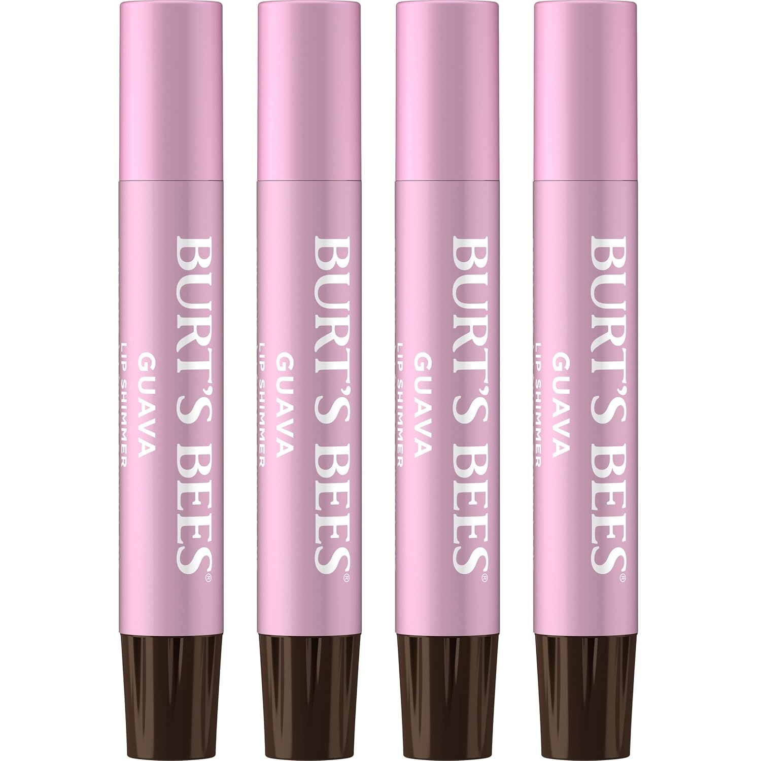Burt's Bees Shimmer Lip Tint Set, Tinted Lip Balm Stick, Moisturizing for All Day Hydration with Natural Origin Glowy Pigmented Finish & Buildable Color, Guava (4-Pack)