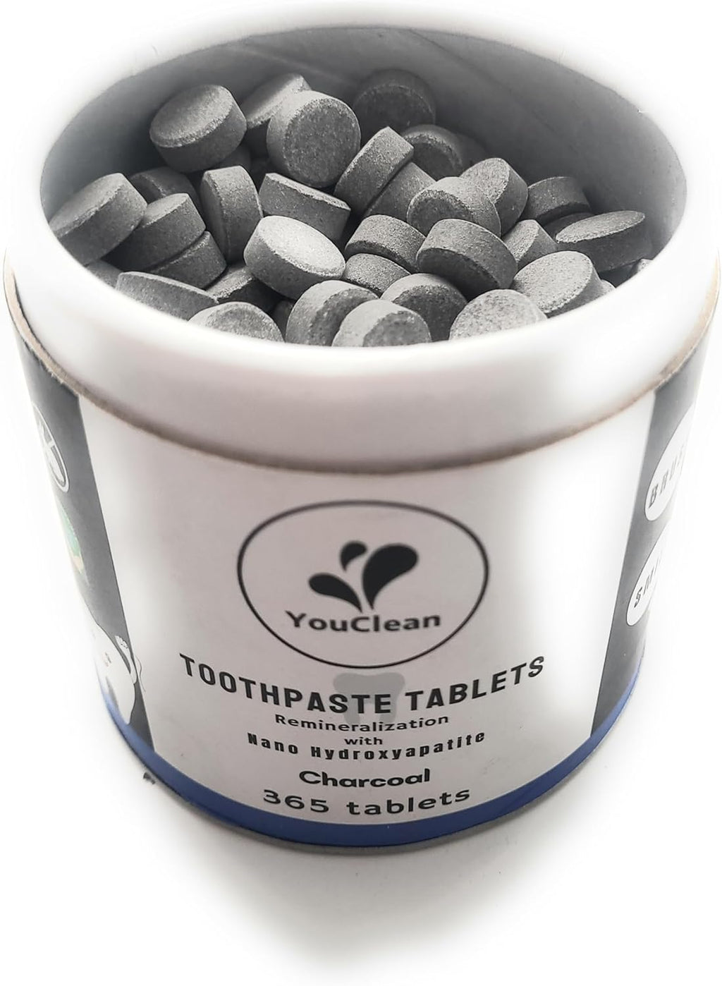 Refill Pack - 365 Toothpaste Tablets - Natural Remineralization & Whitening with Nano Hydroxyapatite - Travel or Daily Use - Fluoride Free (Charcoal365)