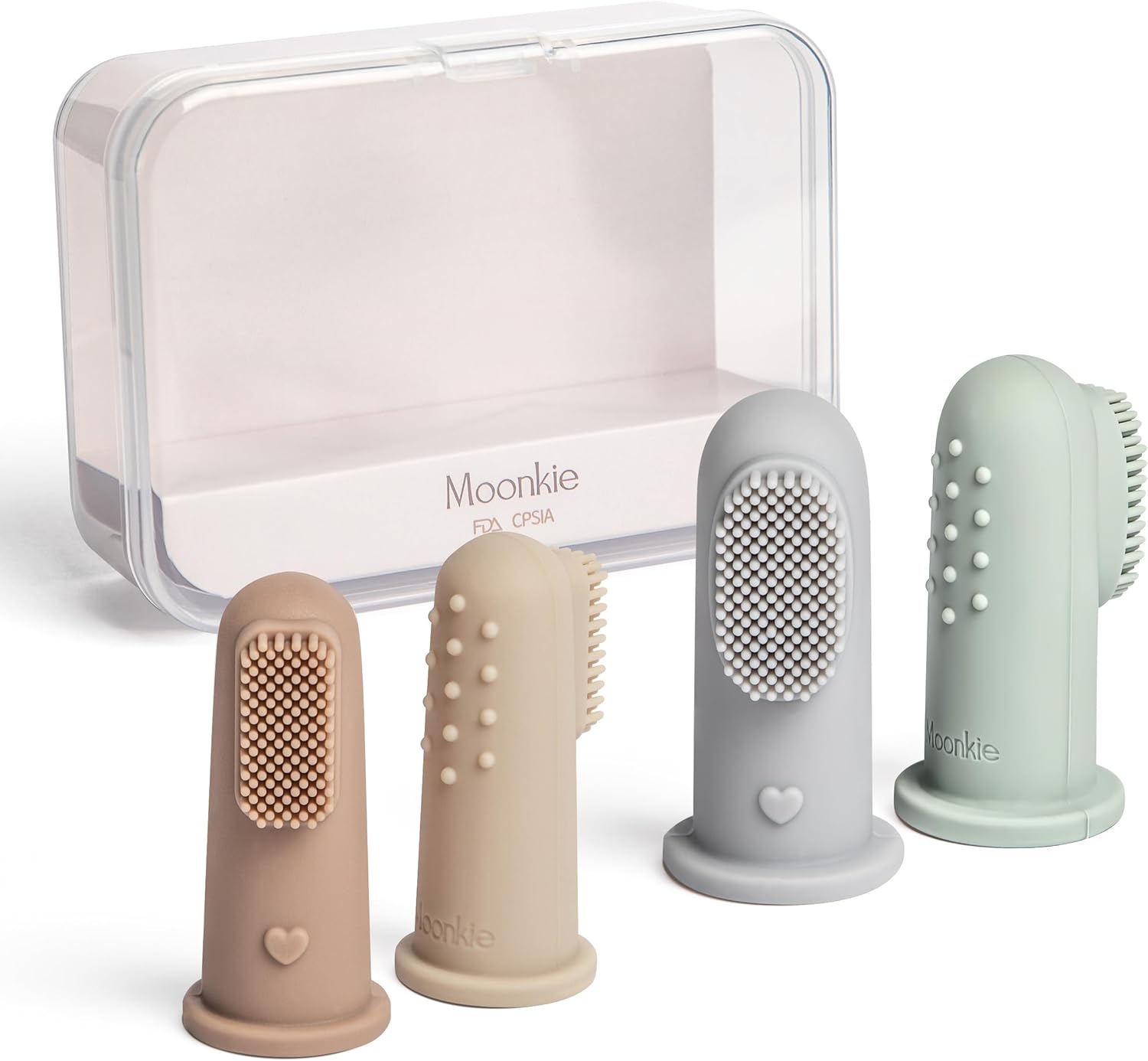 Moonkie Baby Toothbrush Finger Toothbrush Oral Cleaner Kit for 3 Months +, 4 Pcs Small (Sand/Warm Taupe)/Large (Blue/Mint)