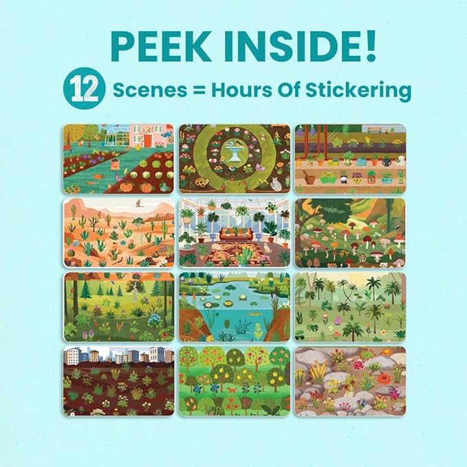 Cupkin Plants and Mushroom Sticker Book Activity for Kids, Toddler Airplane Travel Essentials, 500+ Nature Stickers for Kids + 12 Scenes + 12 Coloring Book Pages, Childrens Crafts for Ages 2-8