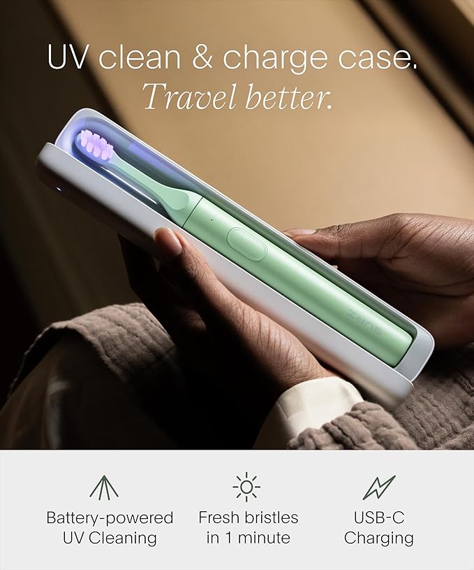 SURI 2.0 New Sonic Electric Toothbrush with Pressure Sensor & UV-Cleaning Travel Case | 1 Month+ Battery | Electric Toothbrush for Adults | Travel Toothbrushes | Tooth Brush | Green