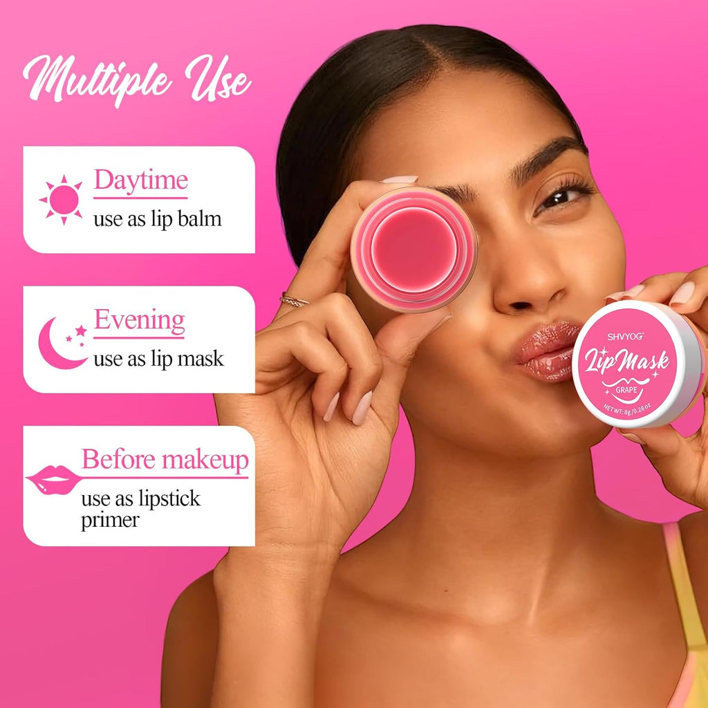 4 Pack Lip Mask Set, Hydrating Lip Mask Overnight - Berry, Grape, Mint, Vanilla Flavors, Lip Sleeping Mask Nourish Lip Balm with Vitamin C & Shea Butter | Dry Lips Care