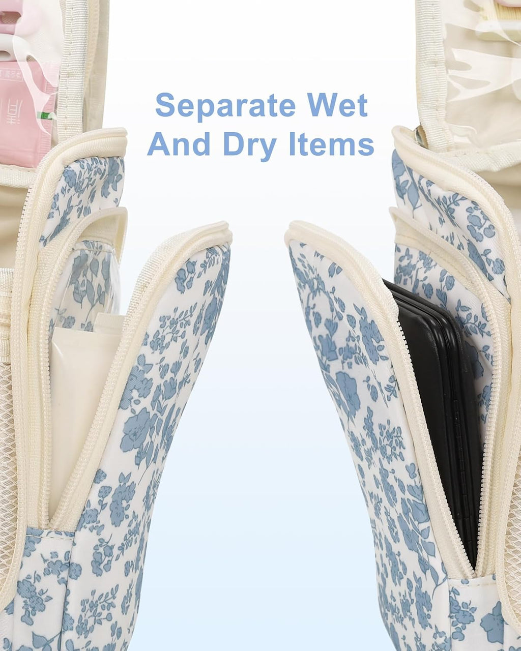 Relavel Hanging Toiletry Bag for Women Travel Makeup Bag Cosmetic Organizer Toiletries Bag for Travel Size Essentials Accessories Shower Caddy Bag for Bathroom Beach Gym, Floral Print