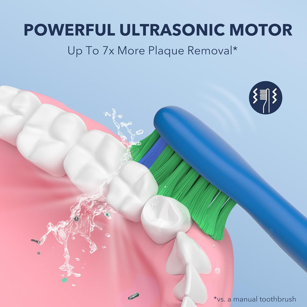 ARISSON Sonic Electric Toothbrush for Adults and Kids, 40,000 VPM Power Toothbrush, 1.5H Fast Charge Ultrasonic Electric Toothbrushes with 2 Minutes Smart Timer, 1.6 Oz Travel Toothbrush, Azure Blue