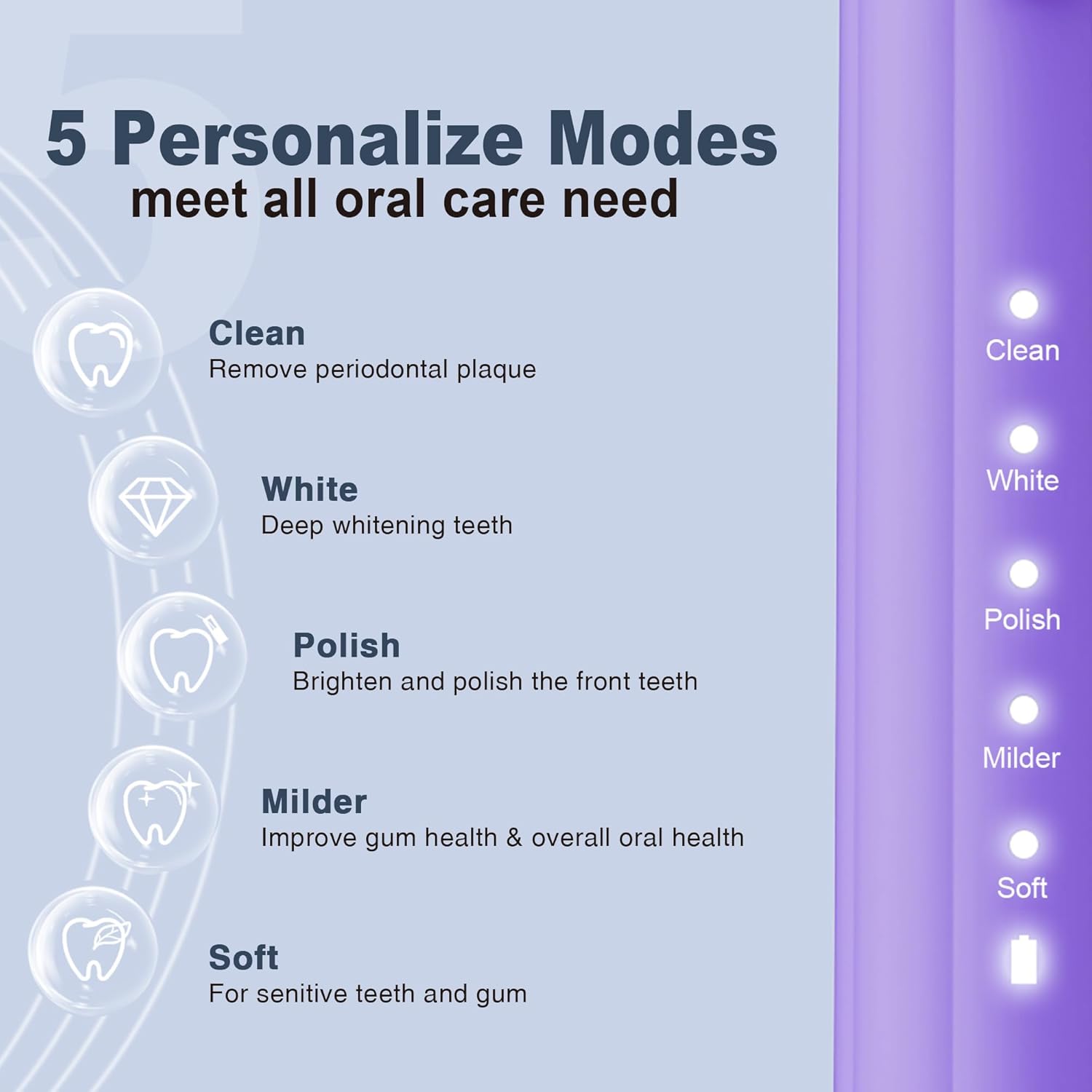 7AM2M Sonic Electric Toothbrush for Adults and Kids, with 8 Brush Heads and Travel Case,5 Modes with 2 Minutes Build in Smart Timer, One Charge Use for 90 Days, Rechargeable Toothbrushes (Purple)