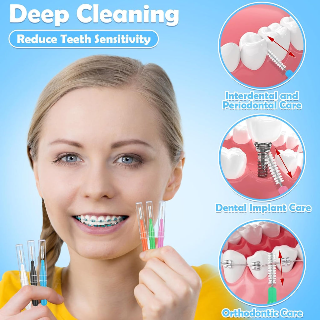 120Pcs Interdental Brushes, 360° Bendable Soft Bristles Braces Flossers Brush Dental Brushes Between Teeth Dental Floss Picks for Gum Braces Oral Teeth Cleaning Tool