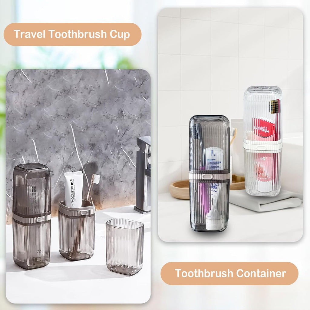 Toothbrush Travel Case, Portable Travel Toothbrush Holder, Large Tooth Brush Travel Case, Travel Toothbrush &Toothpaste Container for Trip, Gym, Hiking, Camping and Bathroom (Clear Grey)