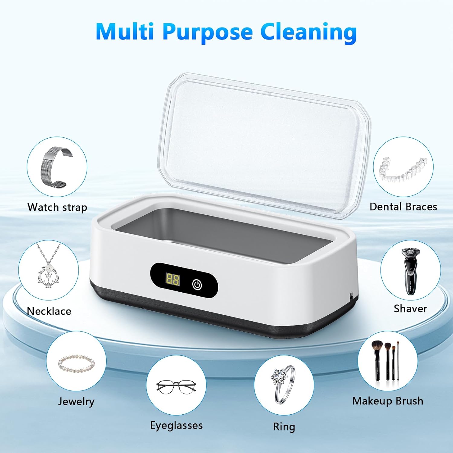 2025 Upgrade Large Capacity Ultrasonic Cleaner, 50Khz Ultrasonic Cleaner Machine with 5 Modes Timer for Glasses Dentures-304 Stainless Steel Tank,White & Black