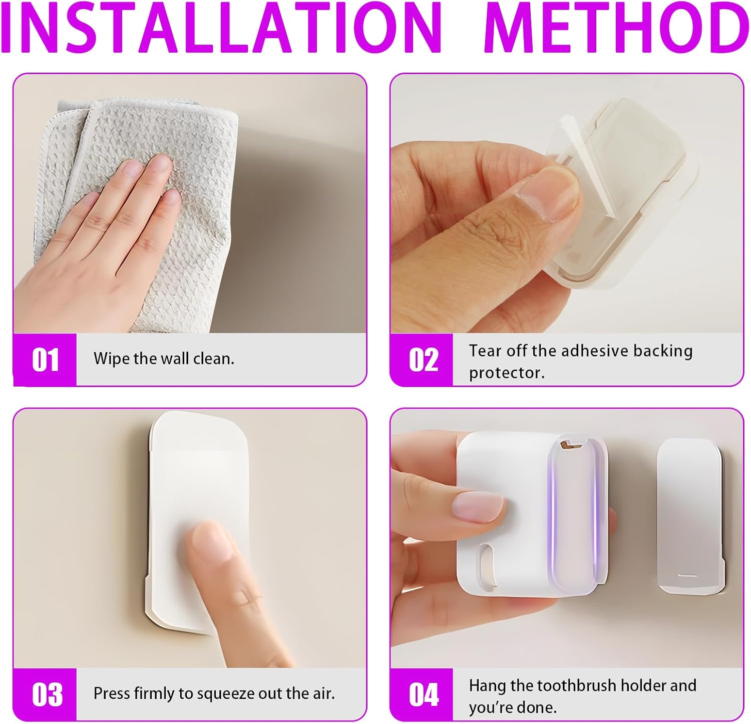 4PC Wall Mounted Toothbrush Holder Set with Cover, Waterproof and Dustproof Electric Toothbrush Holders, Durable ABS+PS Material, Suitable for 99% of Toothbrushes, Bathroom Tooth Brush Holder