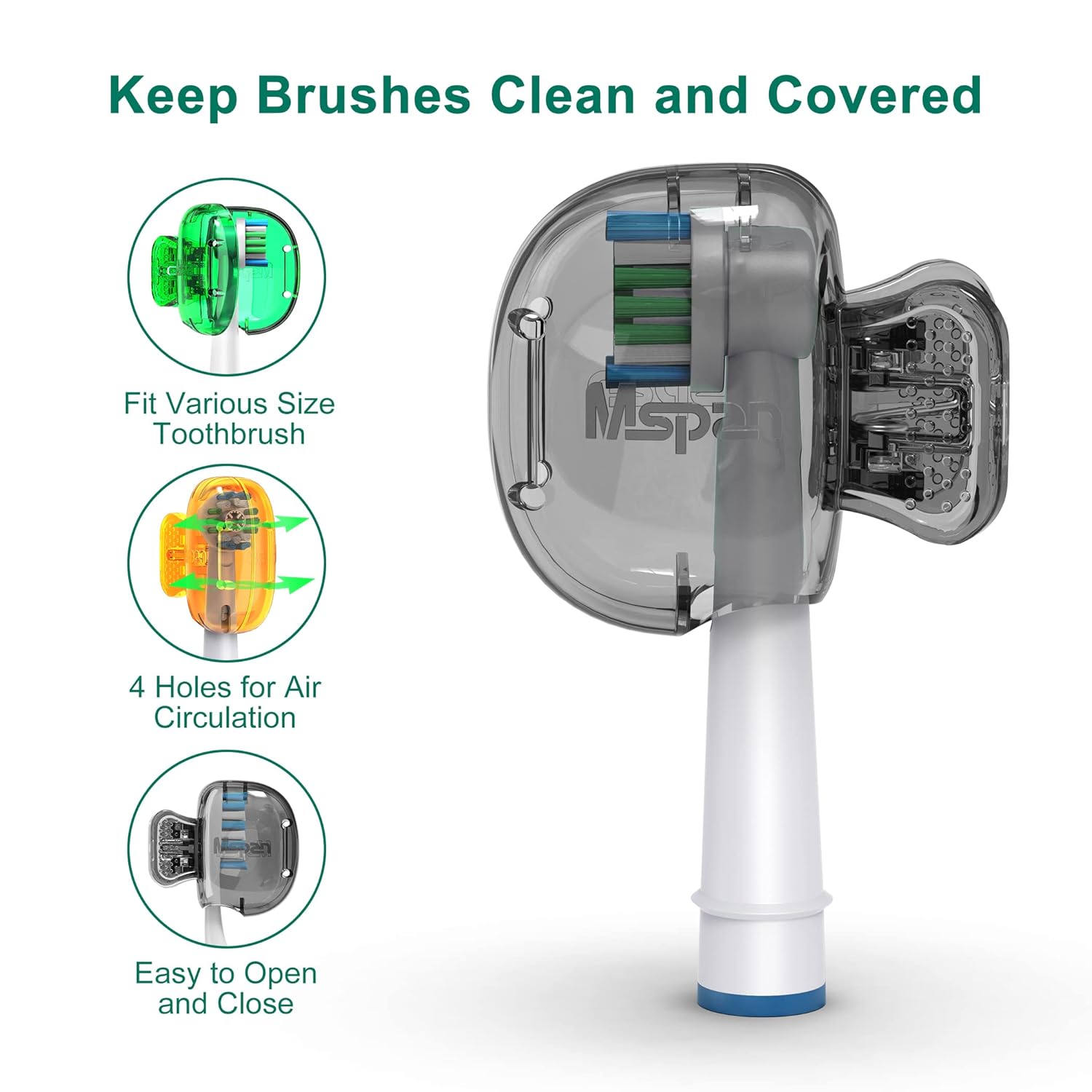 Mspan Electric Toothbrush Cover Cap: Brush Head Protector Cute Plastic Clip Pod - Toothbrush Travel Case for Traveling & Home - 4 Packs