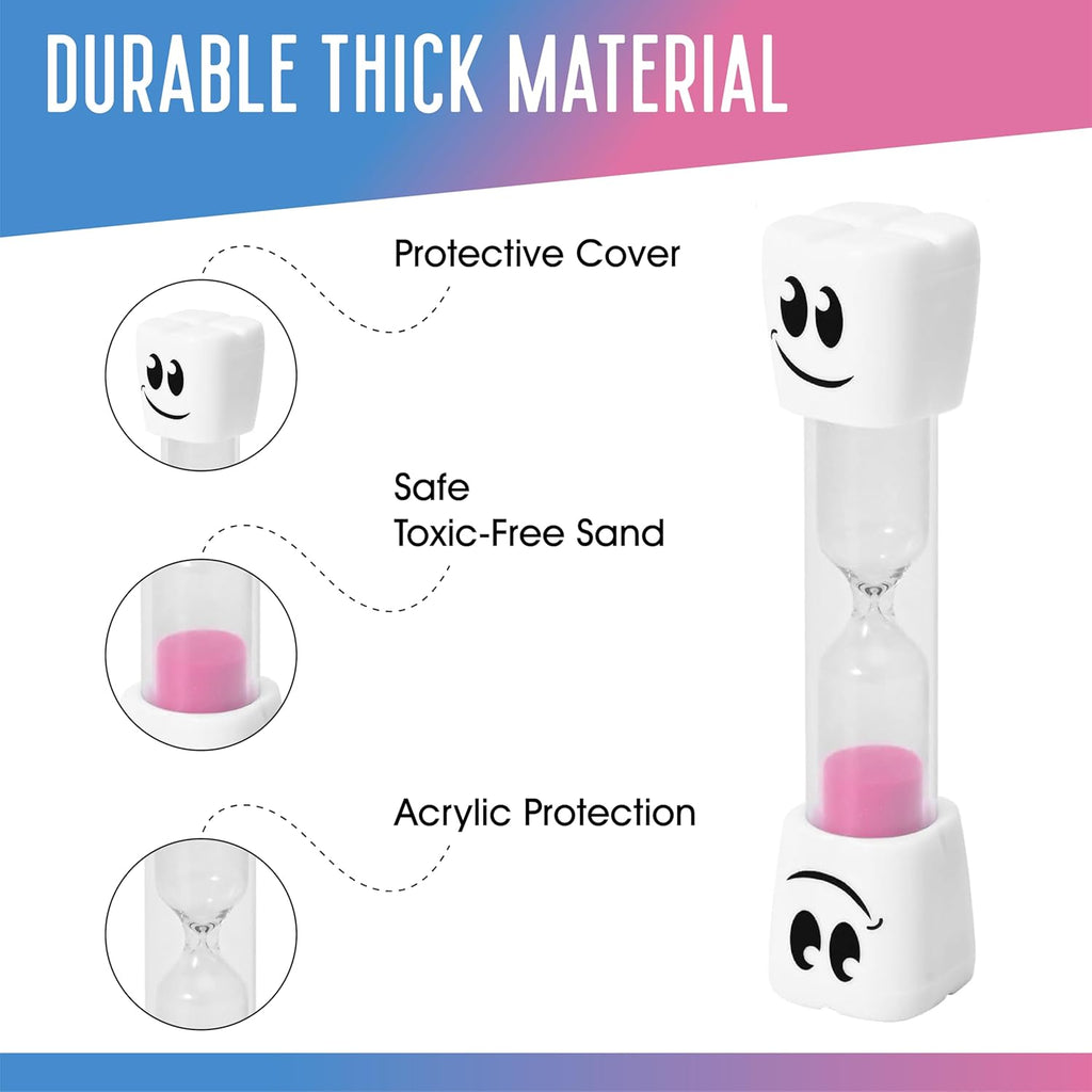 2 Minute Toothbrush Sand Timer for Kids - Set of 2 Small Blue and Pink Smiley Hourglass