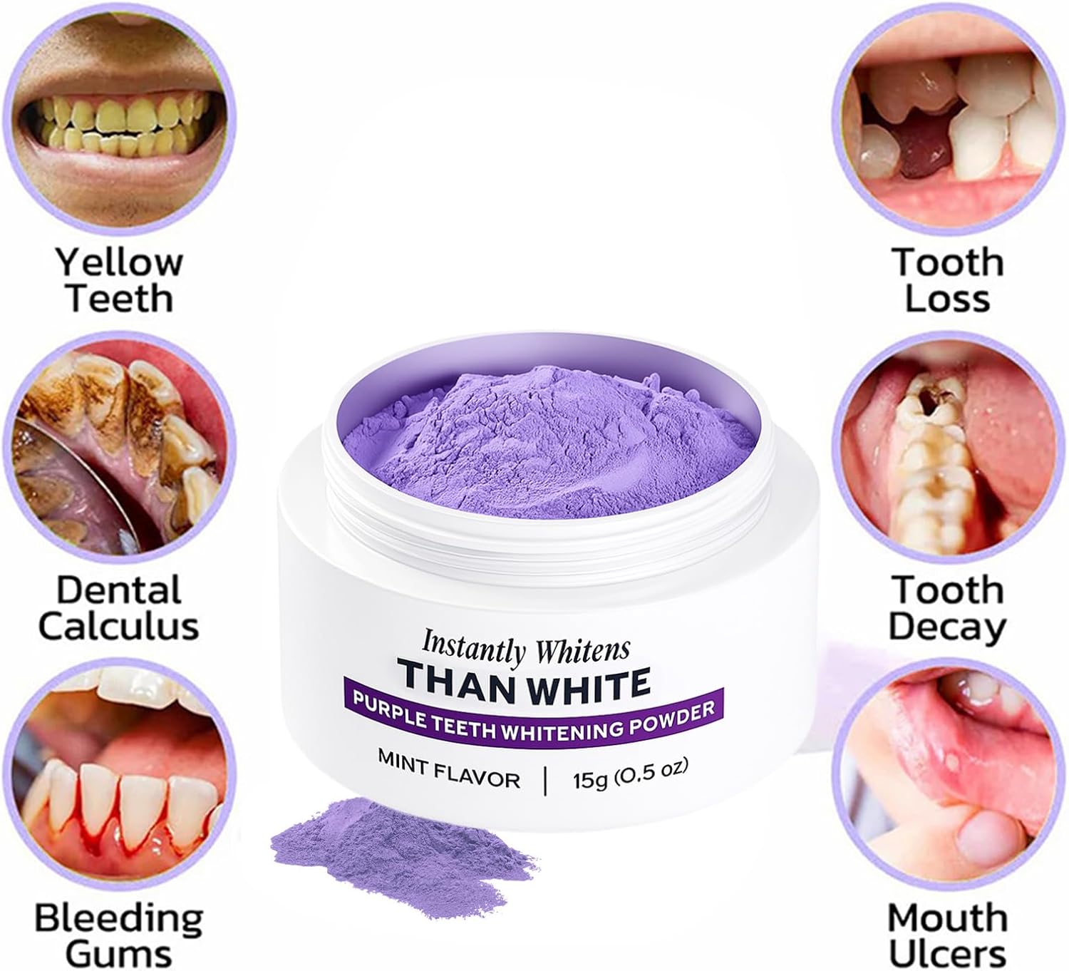 Purple Teeth Whitening Powder, Advanced Tooth Restoration Powder, Natural Teeth Restoration Powder-15g, Professional Oral Care, Protect Gums and Freshen Breat (1 Bottle)