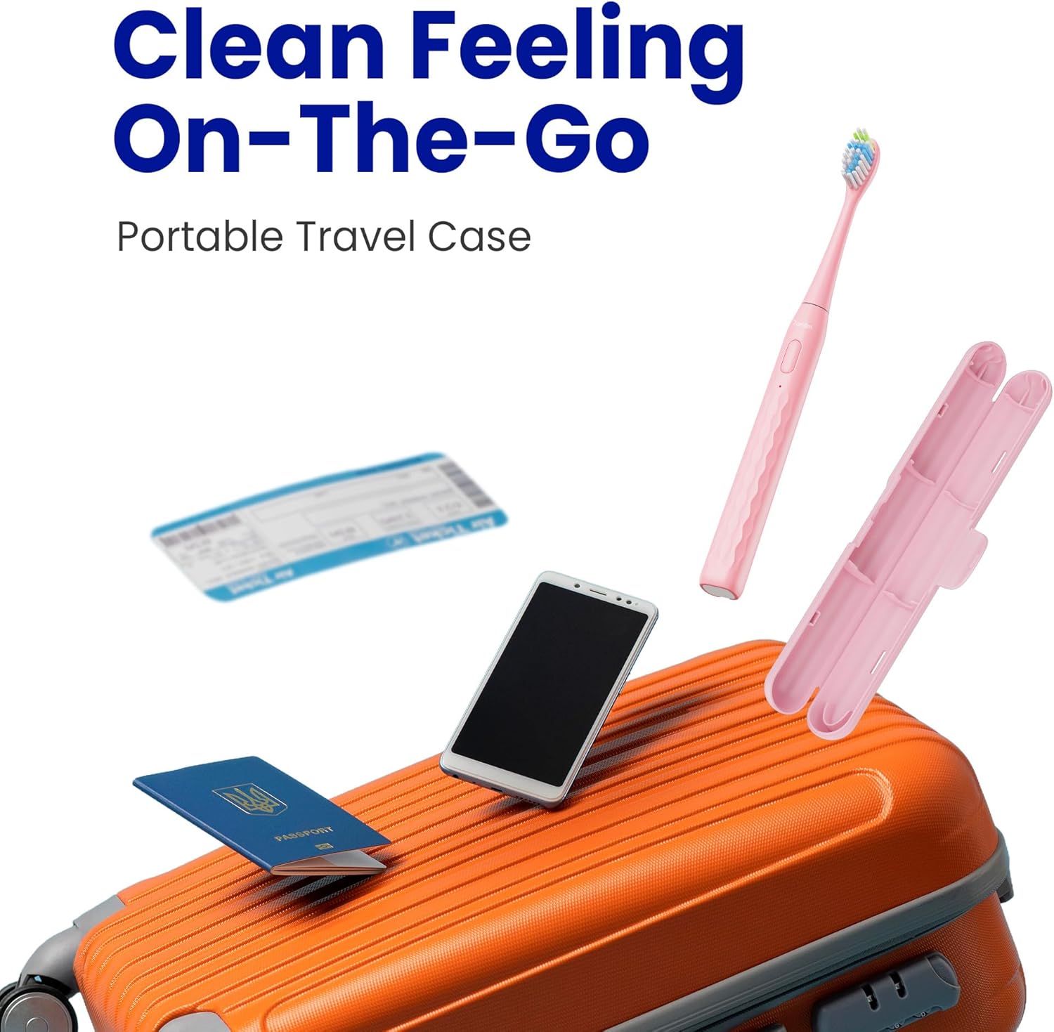 7AM2M Sonic Electric Toothbrush for Adults & Kids, with Travel Case&2 Brush Heads, 1 Charge for 90 Days, Type-C Rechargeable Sonic Toothbrush, Compact Design for Daily/Travel Use - Rose