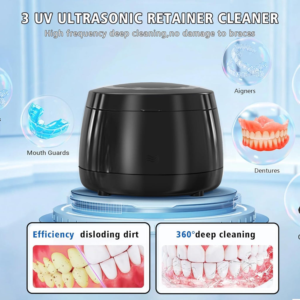 Ultrasonic Retainer Cleaner, 43kHz Ultrasonic Denture Cleaner Jewelry Cleaning Machine Eyeglass Cleaner for Watches Dentures Ring Razor Makeup Brush