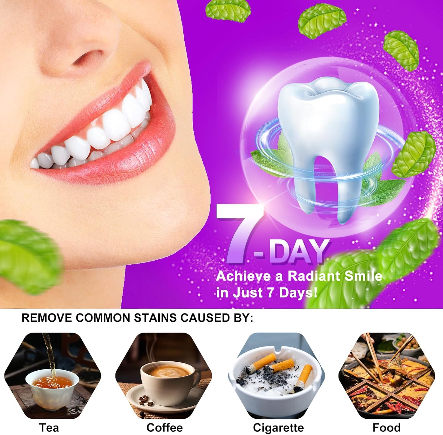 Teeth Whitening Strips,7-Day whitening Strips,Peroxide Free,Sensitive Teeth Whitener,Enamel Safe for Whiter Teeth,Deep Stains Removal,nstant Teeth Whitening Without The Harm (28pcs)