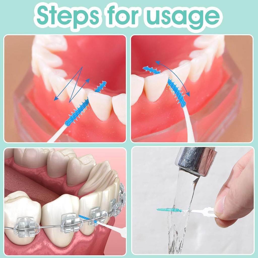 160 Pieces Dual Purpose, Dual-Use Interdental Brushes Silicone Disposable Dental, Premium Dental Floss 360° Bendable Braces Brush Brushes for Effective Teeth Cleaning