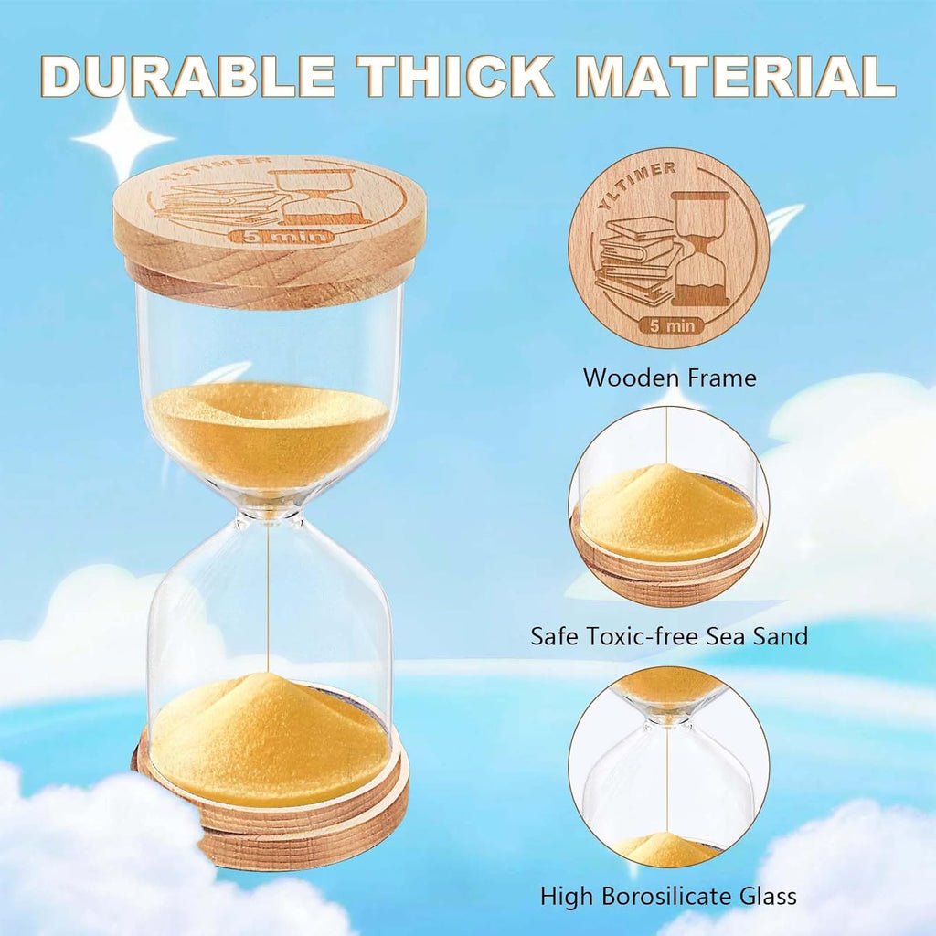 10 Minute Sand Timer, Beech Wood Gold Sand Clock for Kids, Small Hourglass, Sandglass 10 Min Hour Glass for Classroom,Game,Decorative,Desk (Gold)