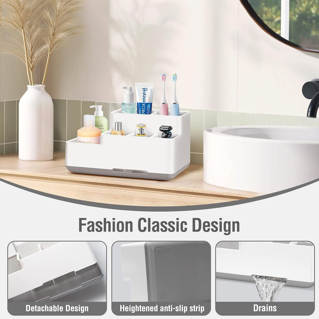 Electric Toothbrush Holder, Detachable Non-Slip Bathroom Organizer Countertop with 6 Compartments and Drainage Holes Bathroom Organizer for Bathroom, Kitchen, and Family