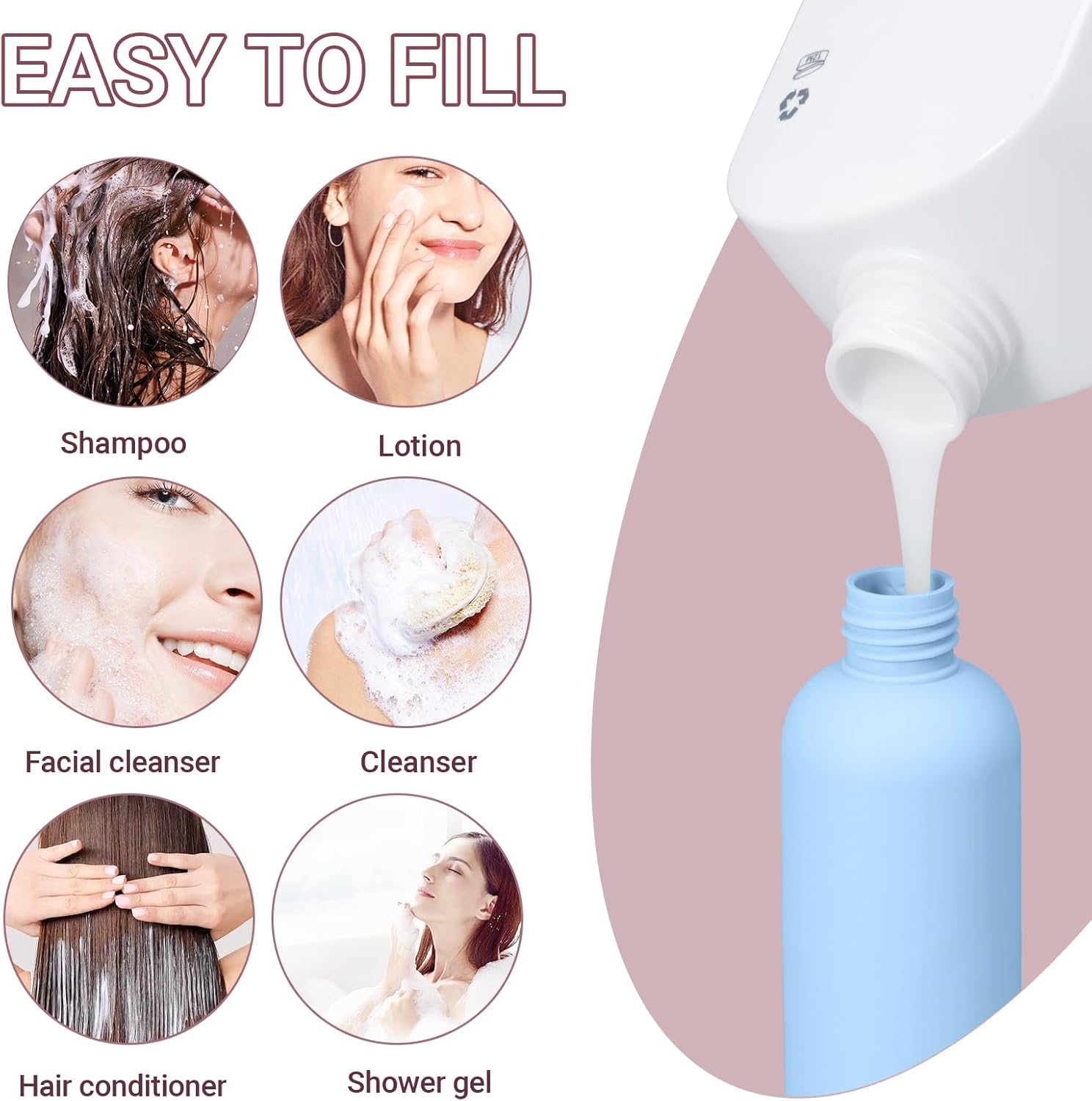 Travel Shampoo Bottle, Empty Plastic Squeeze Bottles 8.8oz with Flip Cap, Lotion Container for Toiletries Travel Size Shampoo and Conditioner