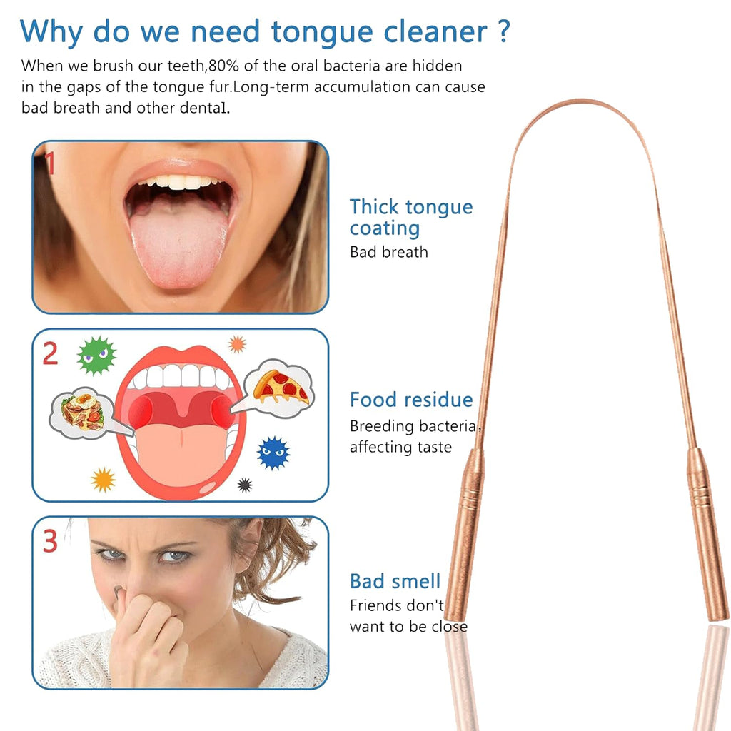 Copper Tongue Scraper (2 Pack), Tongue Cleaner for Reduce Bad Breath, Tongue Scrapers for Adults & Kids, 100% Copper Metal Tongue Scrubber Set for Oral Care & Easy to Use (short-handle)