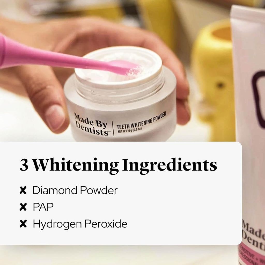 Made by Dentists Professional Teeth Whitening Powder - Remineralizing Hydroxyapatite Tooth Powder Formula with Pap, and Diamond Pwdr - Non-Abrasive Stain Remover for Instant Results