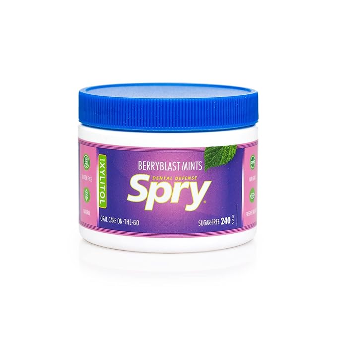 Spry Xylitol Berry Blast Mints Sugar Free Candy - Promote Oral Health, Increase Saliva Production, Stop Bad Breath, Non-GMO, Gluten-Free, 240 Count (Pack of 1)