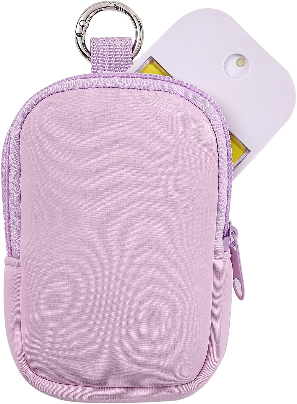 2Pcs Small Makeup Bag, Mini Portable Travel Cosmetic Bag, Soft Neoprene Makeup Pouch with Zipper, Fashion Accessory with Snap Hook, Cute Coin Purse Lipstick Cosmetic Travel Organizer(Black+ Purple)