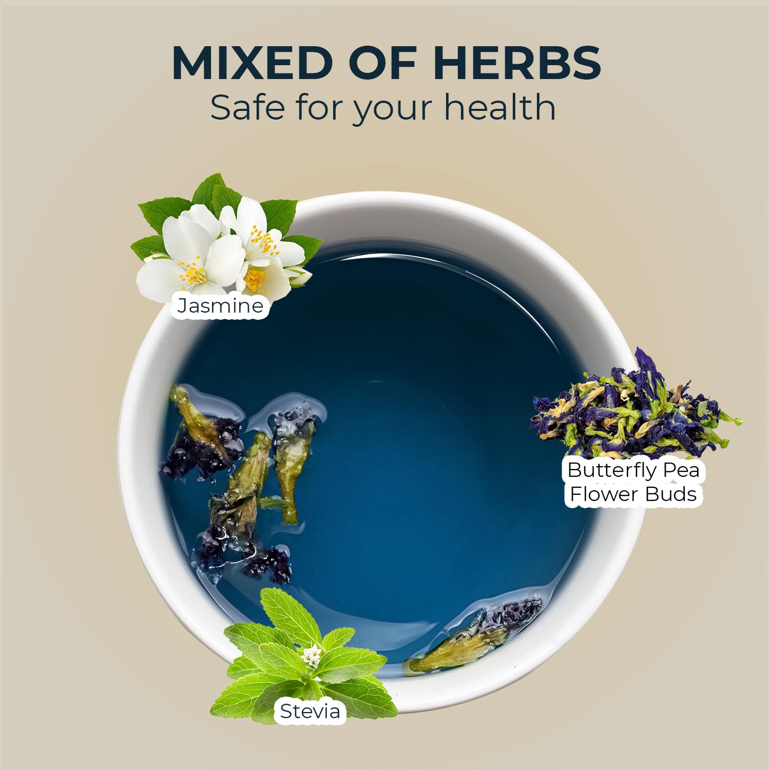 Butterfly Pea Flower Tea Samplers with Jasmine & Stevia - 15 Count, Mini Tea Bags, Bamboo Tong Included, No Sugar Added, Re-Steep Natural Herbal Tea Blend for Skin,Support