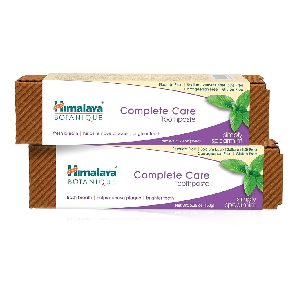 Himalaya Botanique Complete Care Toothpaste, Simply Spearmint, Fluoride Free Plaque Reducer for Brighter Teeth and Fresh Breath, 5.29 oz, 2 Pack