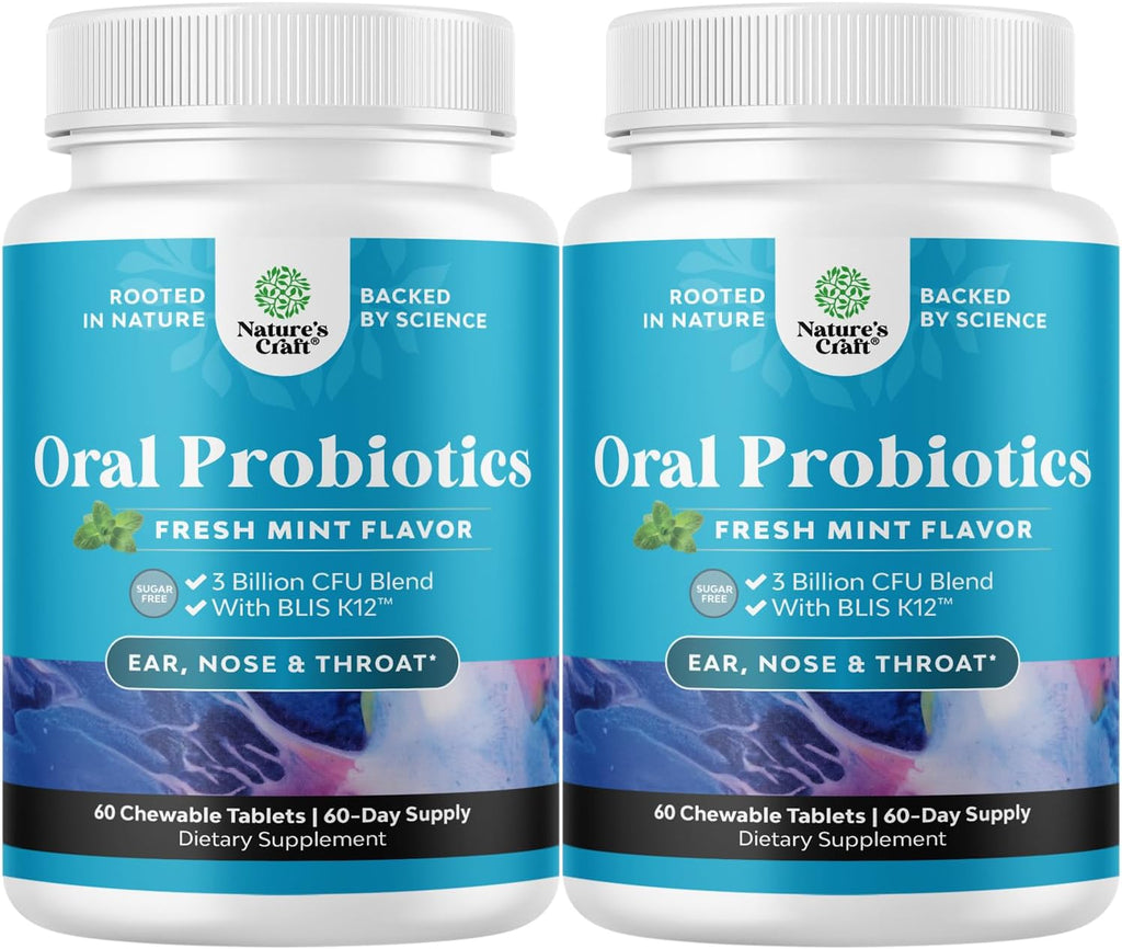 Oral Probiotics for Teeth and Gums - Minty Fresh BLIS K12 Oral Probiotics for Mouth Bad Breath Dry Mouth and Dental Health Support with 3 Billion CFU - Chewable Xylitol Lozenges Mint Flavor (2 Pack)