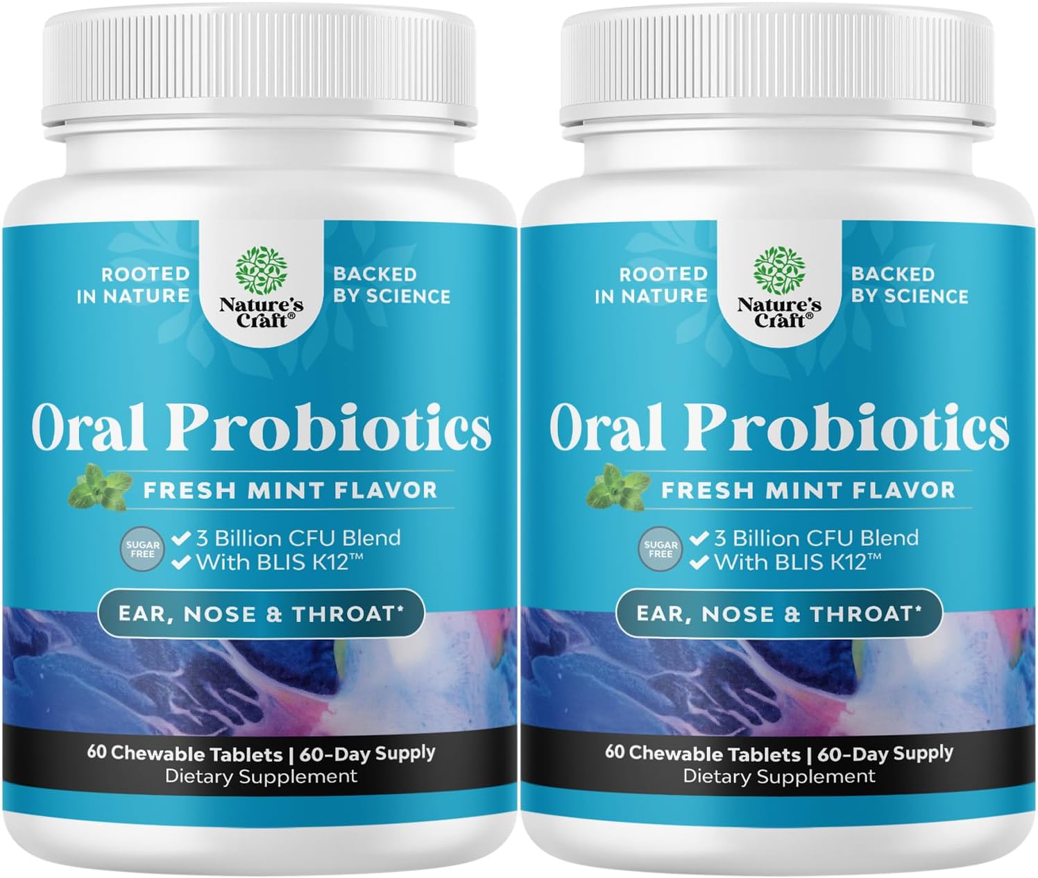 Oral Probiotics for Teeth and Gums - Minty Fresh BLIS K12 Oral Probiotics for Mouth Bad Breath Dry Mouth and Dental Health Support with 3 Billion CFU - Chewable Xylitol Lozenges Mint Flavor (2 Pack)