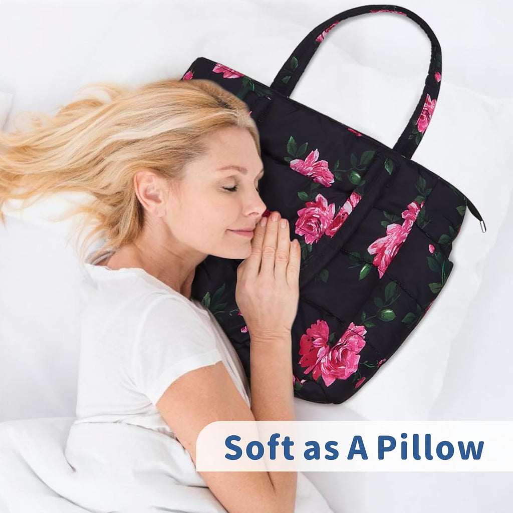 TOPDesign Puffer Tote Bag for Women, Lightweight Puffy Handbag with Compartments, Quilted Shoulder Bag for Work, Travel, Gym