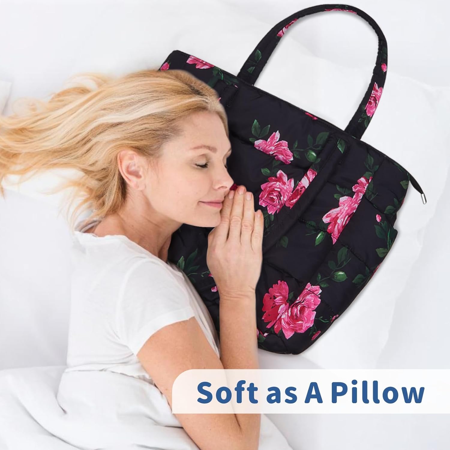 TOPDesign Puffer Tote Bag for Women, Lightweight Puffy Handbag with Compartments, Quilted Shoulder Bag for Work, Travel, Gym