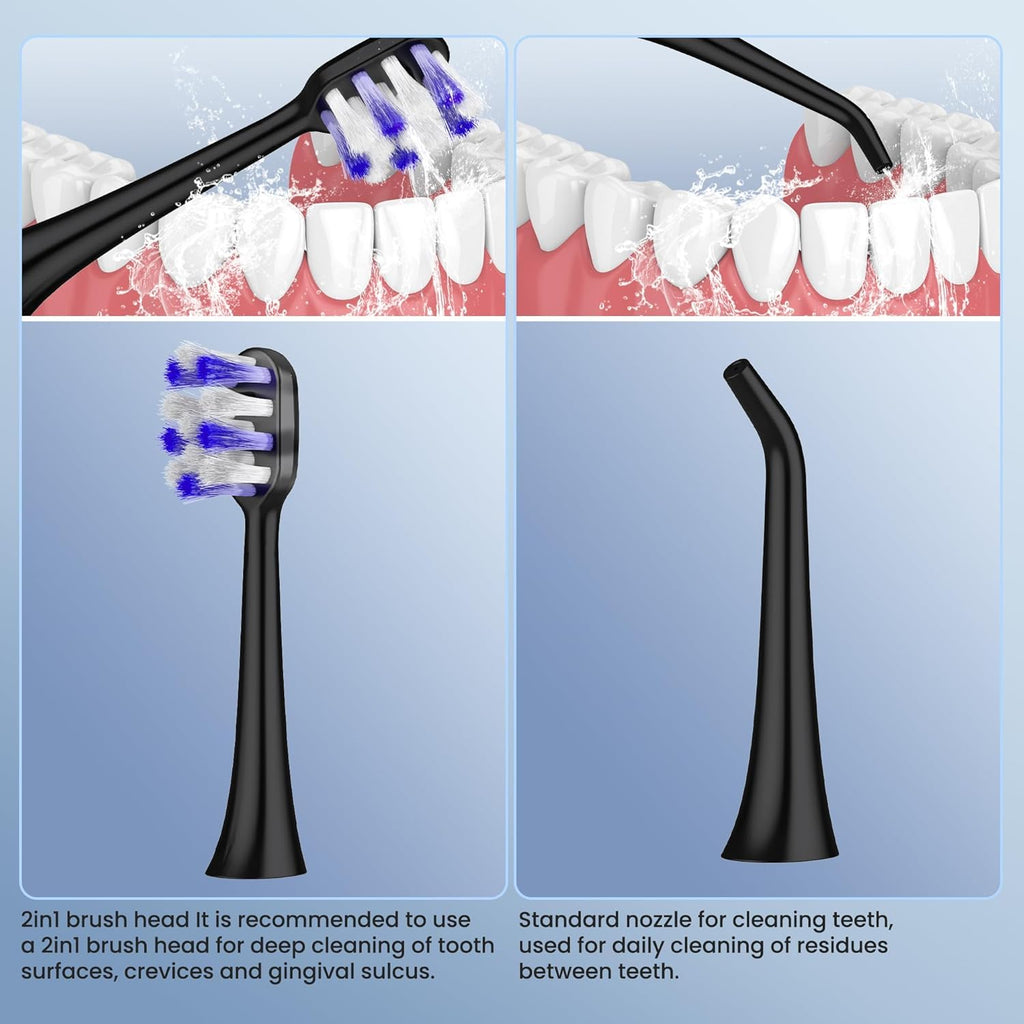 Portable Water flosser with Electric Toothbrush, 2 in 1 Teeth Cleaning Kit, Electric Toothbrush and flosser Combo, Water Flosser for Travel and Home (Black)