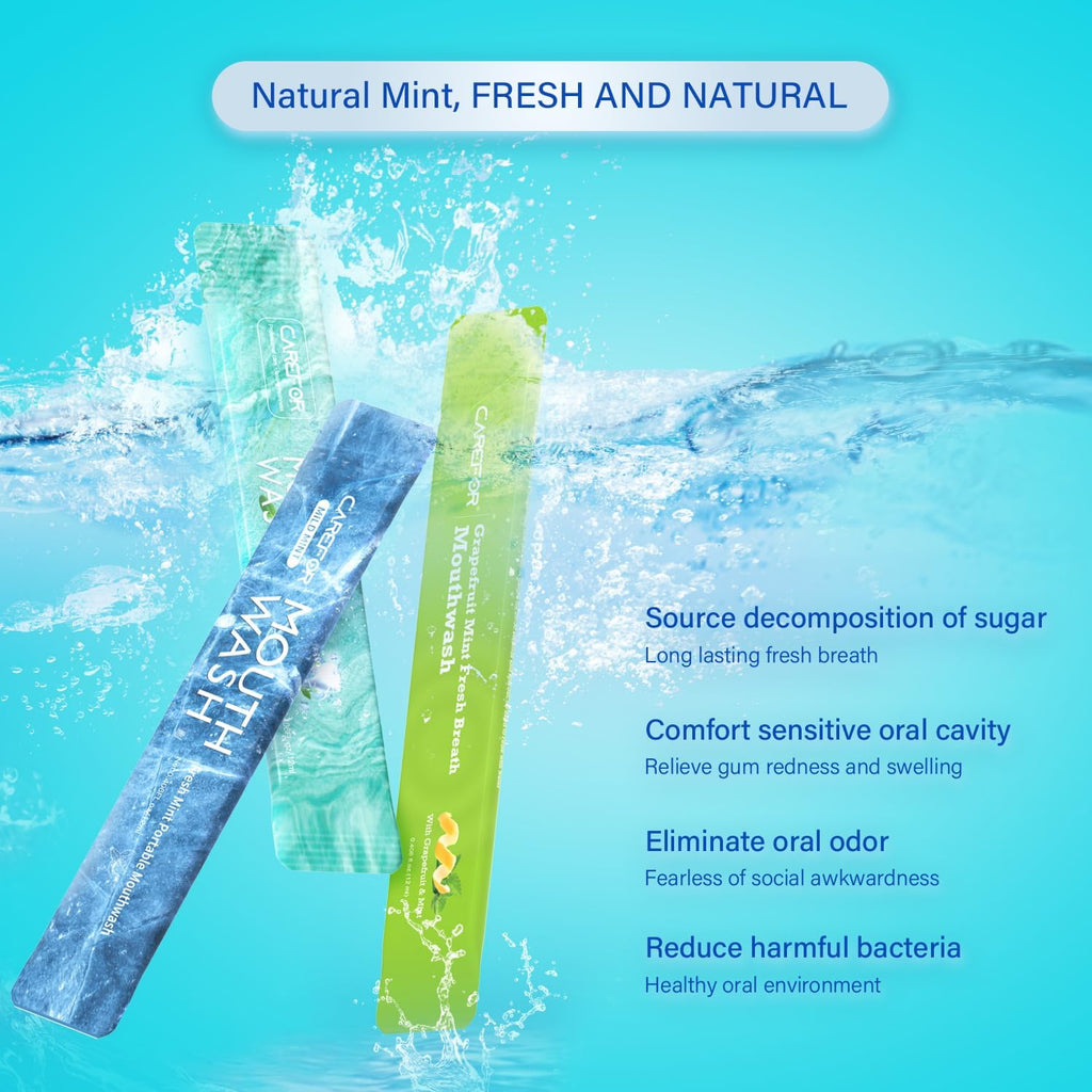 Travel Size Mouthwash Packets – Individual Mini, Alcohol & Fluoride Free, 3 Refreshing Flavors (Fresh Mint, ICY Mint, Grapefruit Mint) Fresh Oral Hygiene (20)