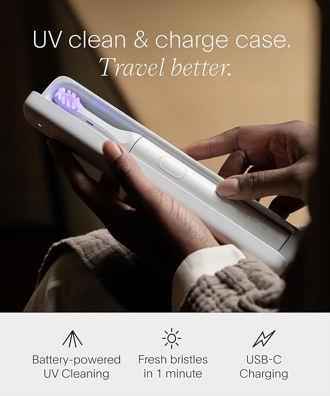SURI 2.0 New Sonic Electric Toothbrush with Pressure Sensor & UV-Cleaning Travel Case | 1 Month+ Battery | Electric Toothbrush for Adults | Travel Toothbrushes | Tooth Brush | White