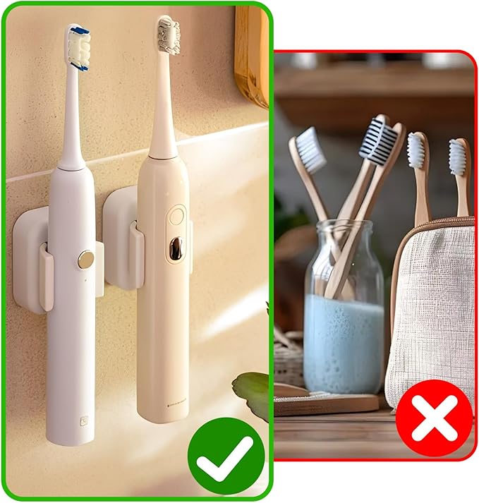 2 Pcs Toothbrush Holder Wall Mounted – Self Adhesive Multi-Function Organizer for Bathroom, Dorm, Kitchen, and More (White) (2)