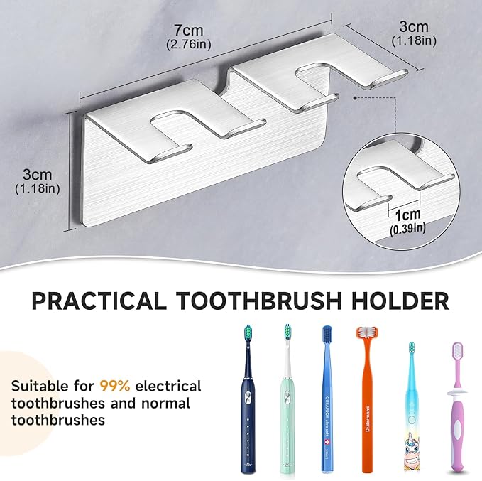 Toothbrush Holders, Electric Toothbrush Head Holder Wall Mounted, Stainless Steel Toothbrush Holder Toothbrush Organizer, Self Adhesive Tooth Brushing Holder, Razor Holder for Bathroom