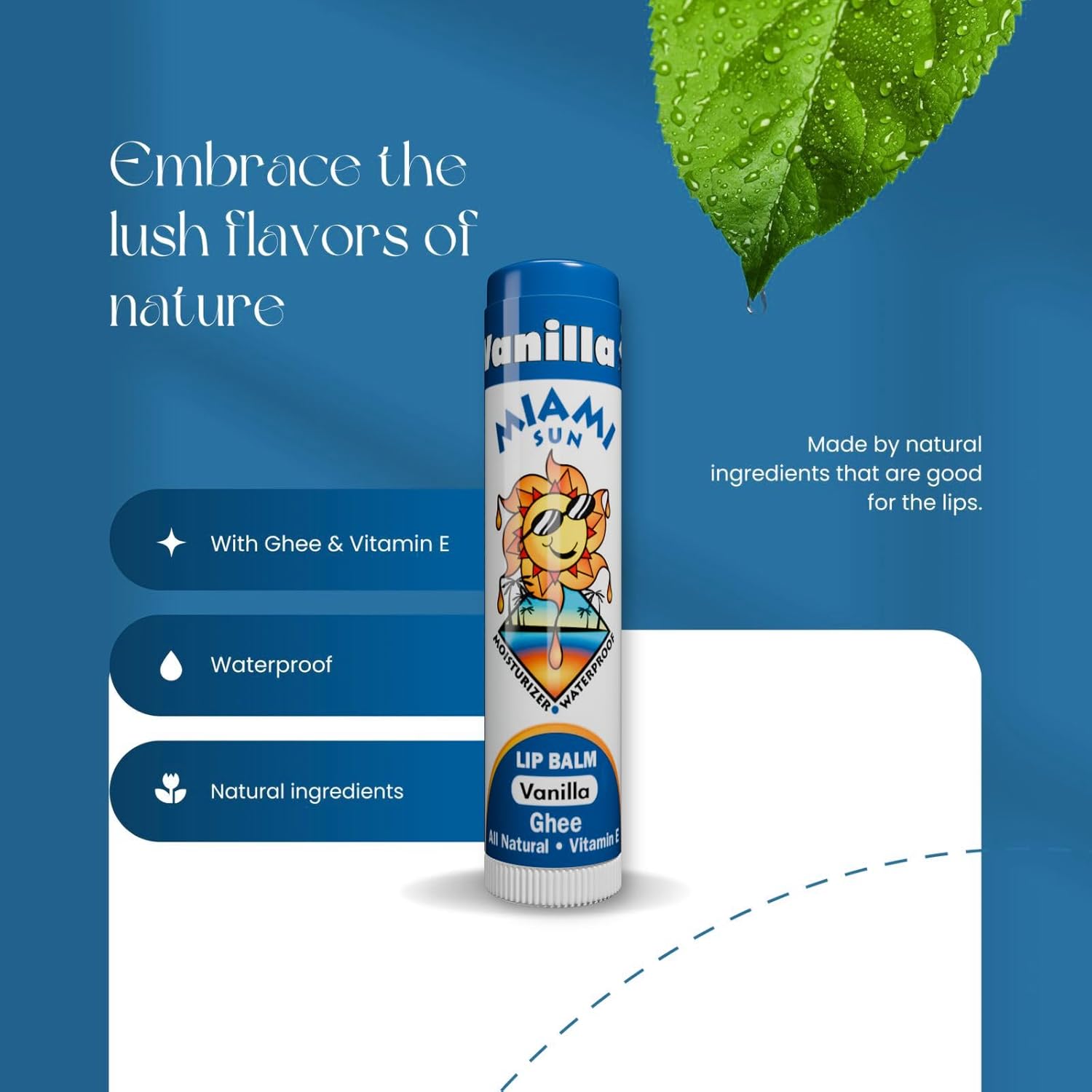 Miami Sun Natural Ghee Lip Balm, Hydrating Lip Treatment with Shea Butter & Beeswax, Organic & Non-Toxic, Best for Dry, Chapped Lips - Moisturizing, Healing, Chemical-Free Care (4 Gift Pack, Variety)