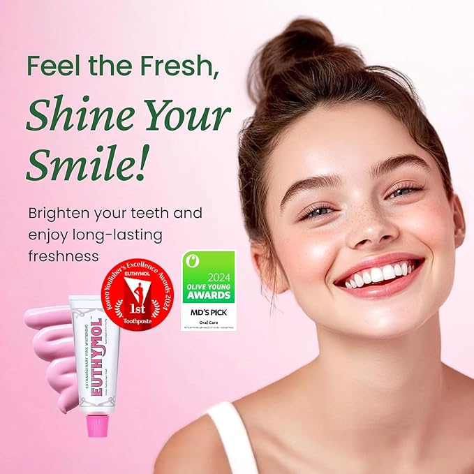 EUTHYMOL Whitening Toothpaste Set (Gift Set, 3.7fl oz*2, Sqeezer Set) - Stain Removal in 2 Weeks, Long-Lasting Freshness for Sensitive Gum & Teeth. Bad Breath, Cavity Prevention