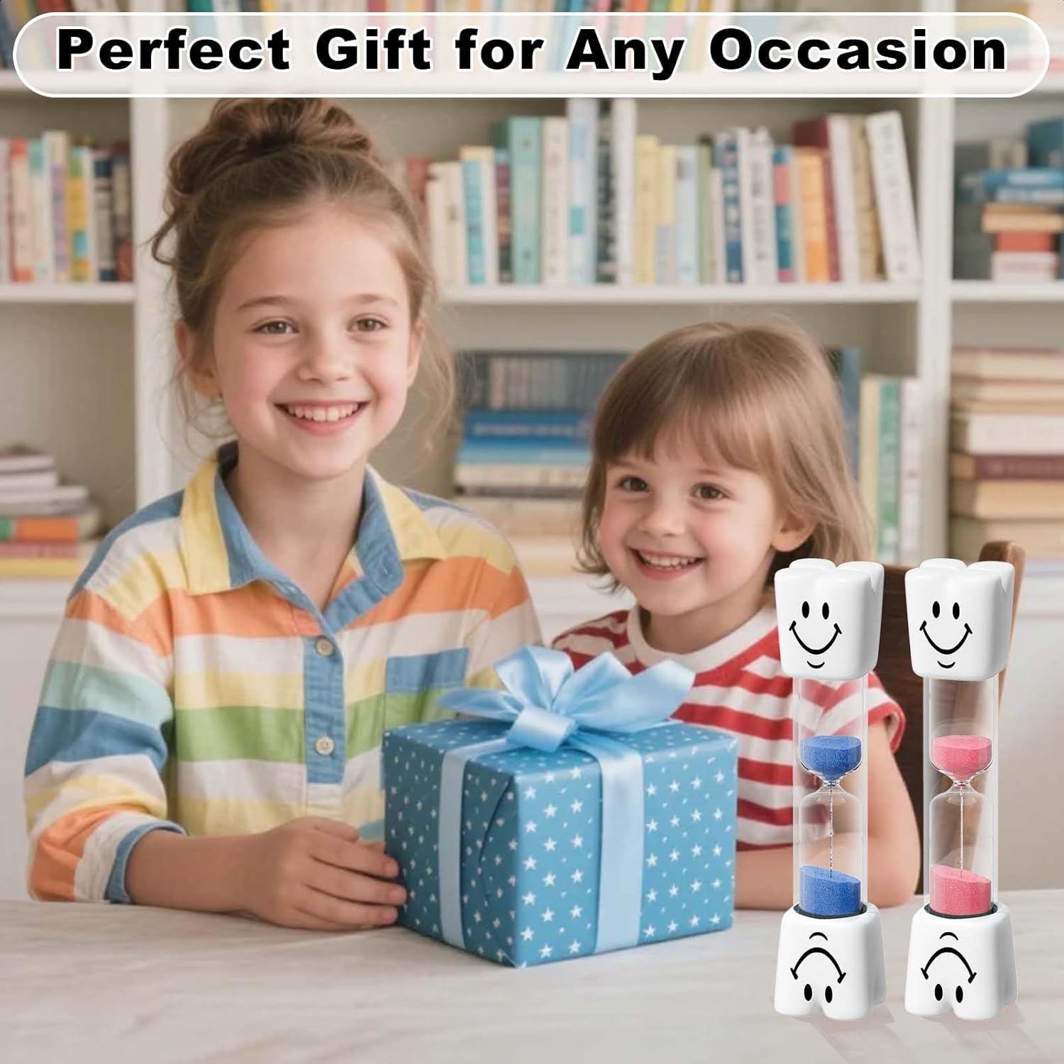 2 Minute Toothbrush Sand Timer for Kids, Small Pink Smiley Acrylic Hourglass Sand Clock Set 2min, Plastic Glass Mini Sandglass for Classroom Games Kitchen (Pack of 2)