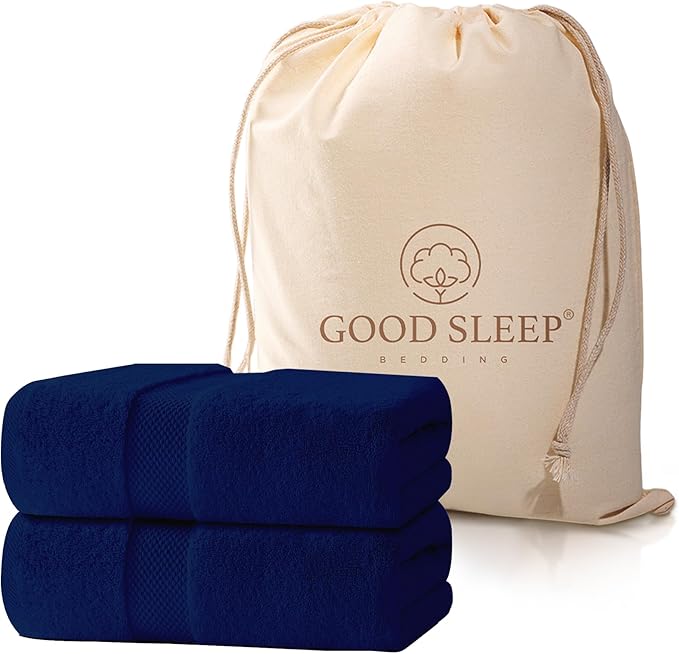 100% Cotton Bath Towels, Pack of 2 Towels for Bathroom, Luxury 700 GSM Bath Towel, Highly Absorbent Bathroom Towel Set, 30 x 60 Inches Large Bath Towels, Super Soft & Quick Dry Towel Set, Navy Blue