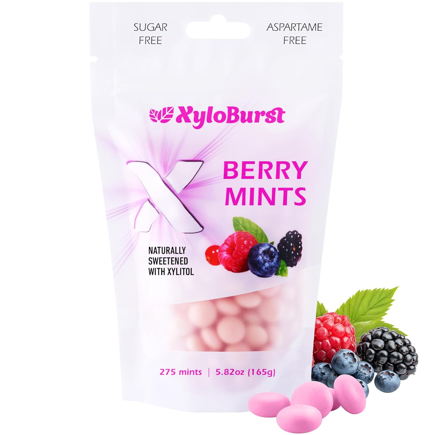 XyloBurst - Xylitol Mints | Sugar Free Breath Mint for Oral Health | Gluten Free, Vegan, Keto Friendly | Aspartame Free Mints | Berry | 275 Count