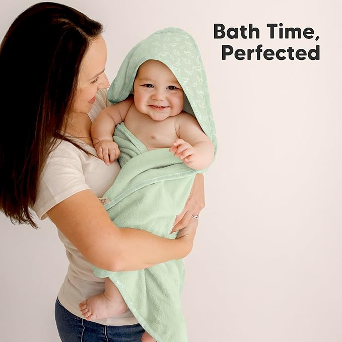 KeaBabies Hooded Baby Towel for Newborn - Viscose Derived from Bamboo Large Baby Bath Towels with Hood for Boys, Girls, Toddler, Extra Absorbent & Soft Newborn Bath Essentials (Dinos, Petite)