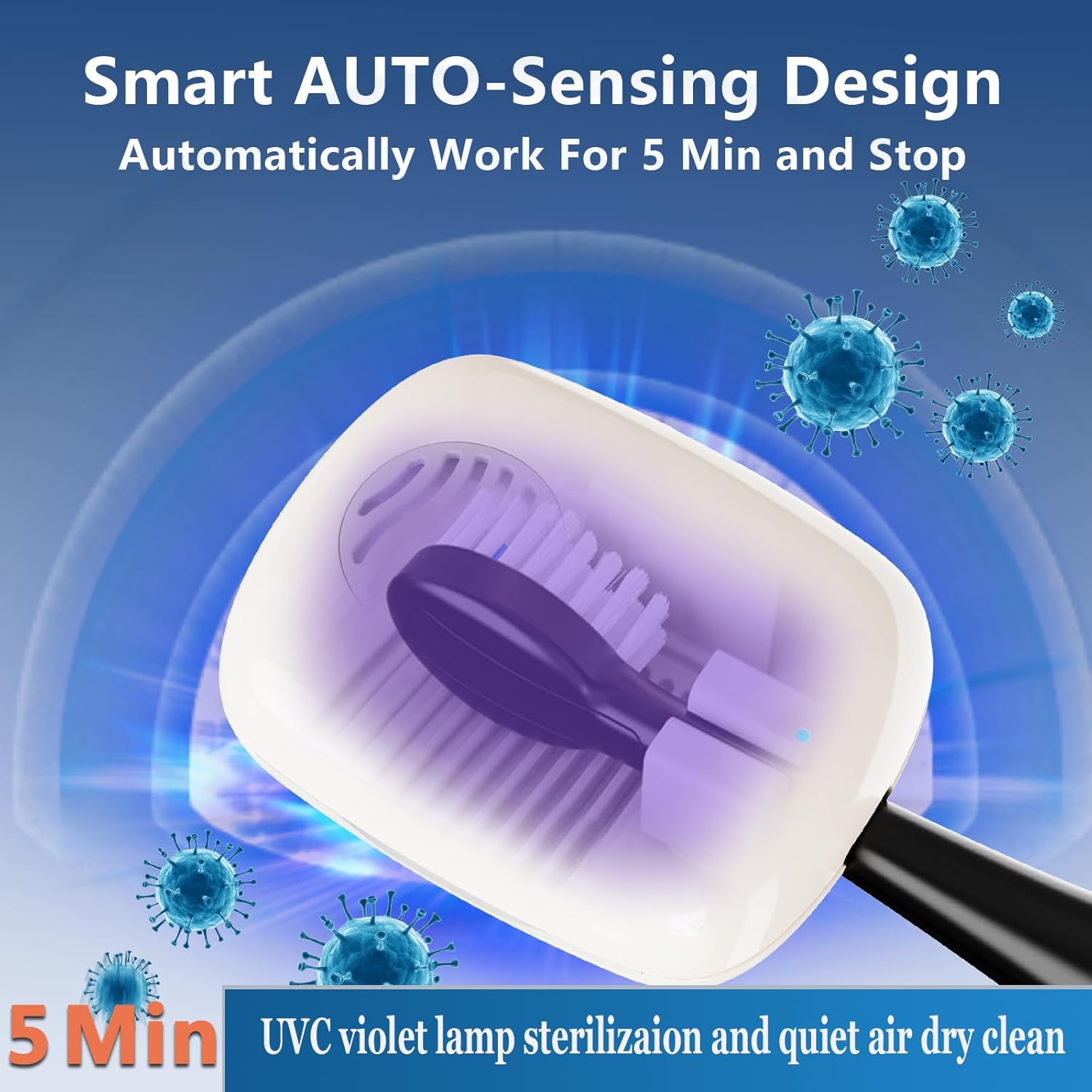 UV-C Toothbrush Sanitizer Cover Case and Holder Electric Travel Toothbrush Cover with Holder for Any Toothbrush Head Rechargeable Toothbrush Travel Case Blue