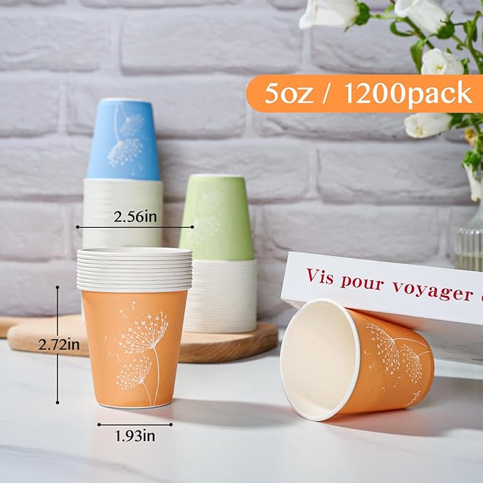 LITOPAK 1200 Pack 5 oz Paper Cups, Colorful Samll Disposable Paper Bathroom Cups for Parties, Travel, and Events