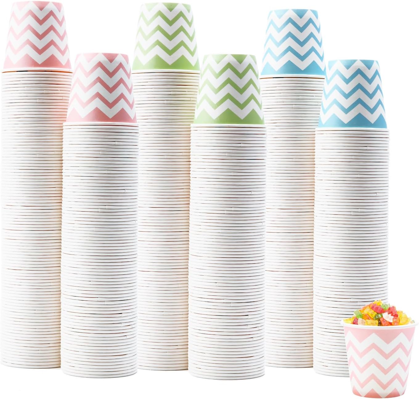 Tamone 600 Pack 3 oz Paper Cups - Small Bathroom Cups, Mini Wave Design Disposable Cups, Pink, Green, Blue - Mouthwash Cups for Valentine's, Picnic, BBQ, Travel, Home, Event