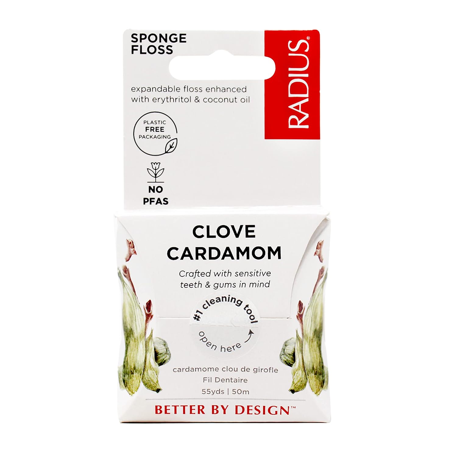 Radius Clove Cardamom Dental Floss 55 Yards Vegan & Non-Toxic Oral Care Boost & Designed to Help Fight Plaque Clear - Pack of 4